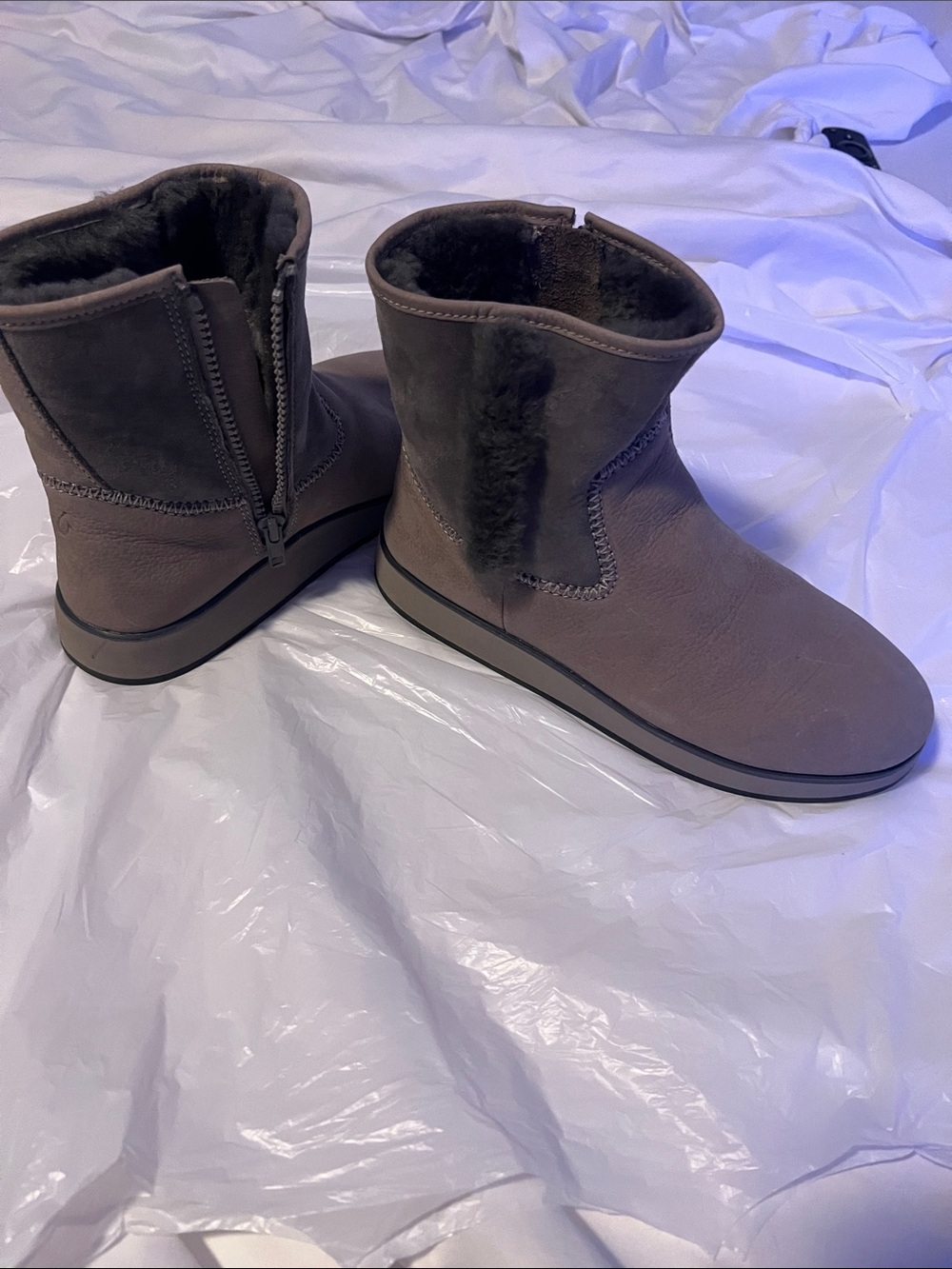 Olukai Taupe Brown Suede Winter Zip Boots View 6